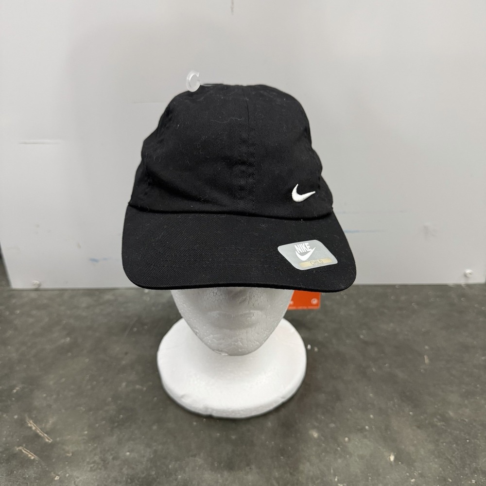 NWT Nike Child Cap Adjustable Hat Black White Embroidered Swoosh